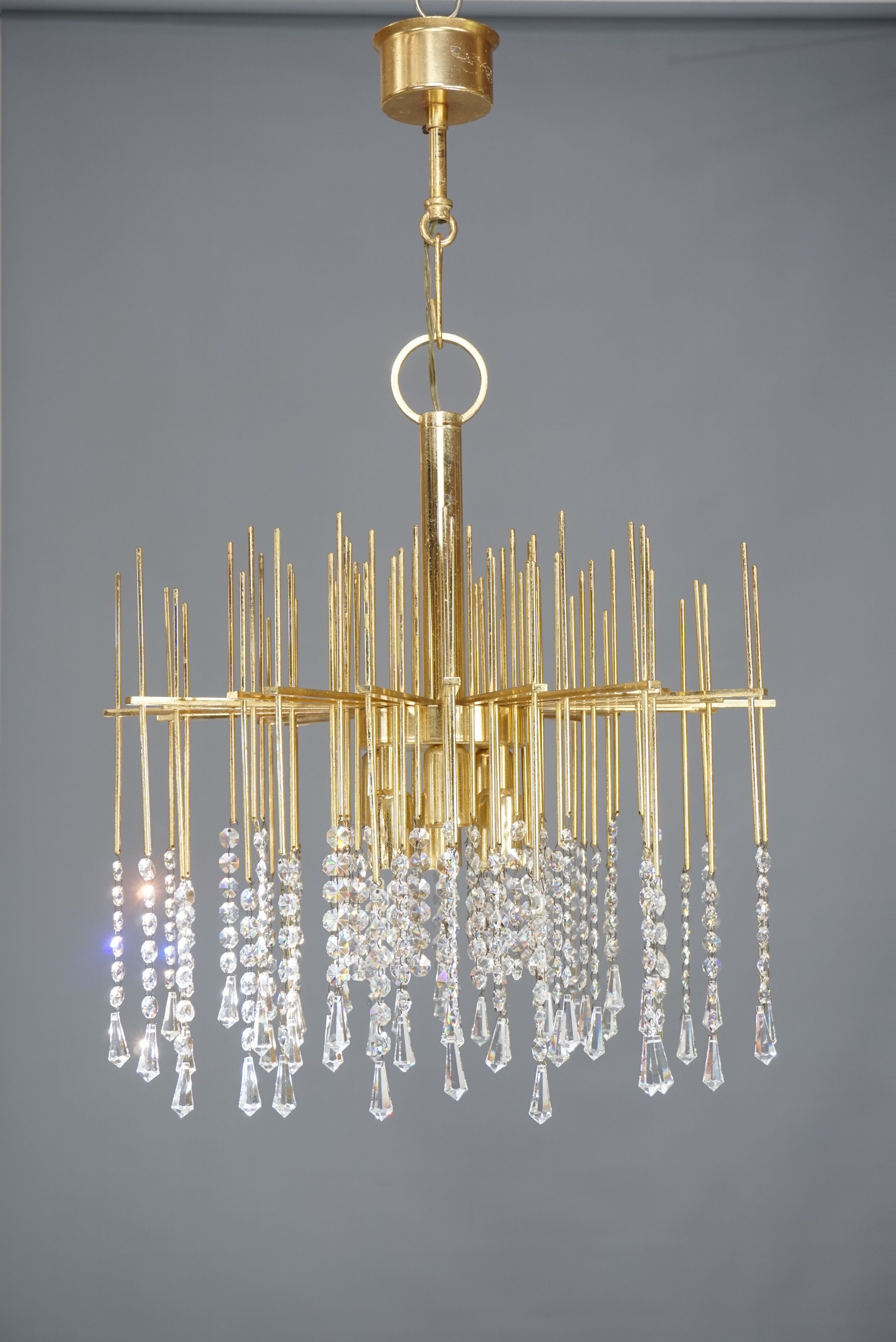 Brass and swarovsky crystals hanging lamp 1960