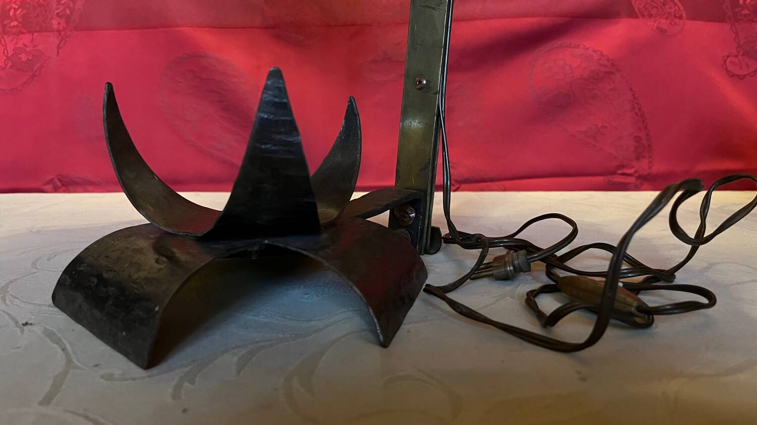 Vintage wrought iron burlap table lamp