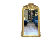 Miroir ancien Louis-Philippe à fronton 160/93cm doré à la feuille d’or, glace au mercure