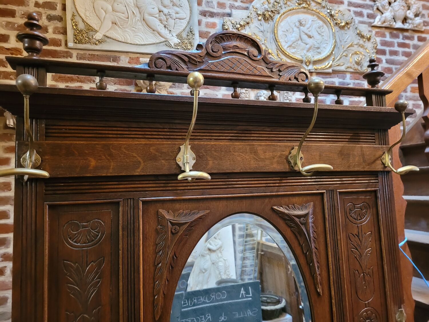 Old oak cloakroom or coat rack