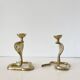 Pair of vintage brass snake candlesticks