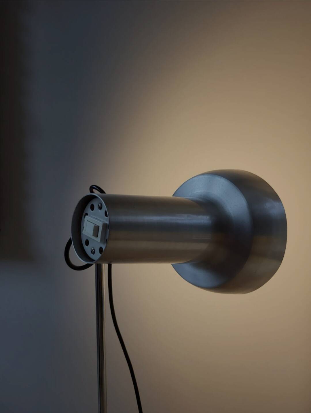 Vintage floor lamp from the mid-century, chrome, presumably 1970s.