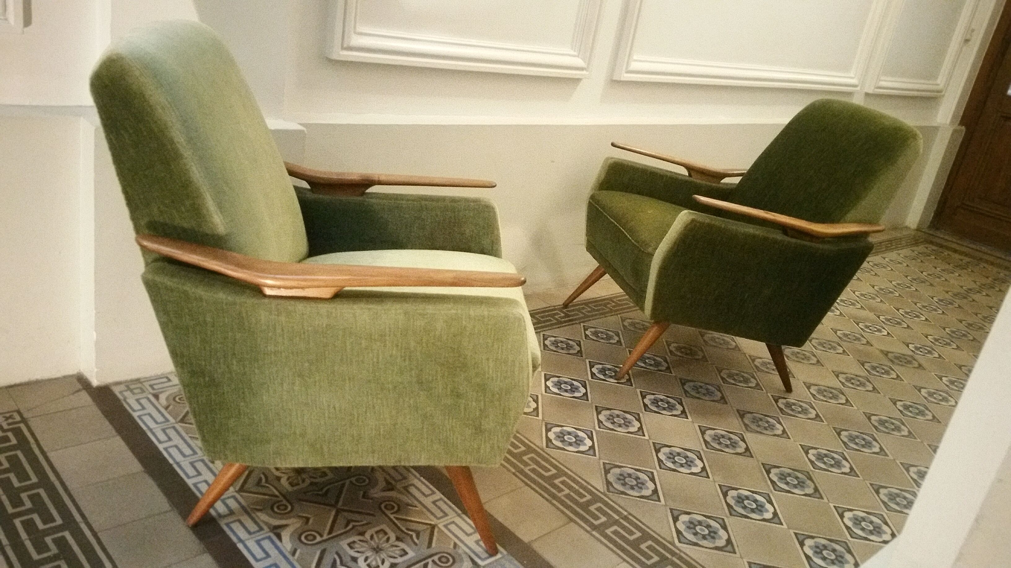 Club Chair fabric with armrests teak 50s 60s