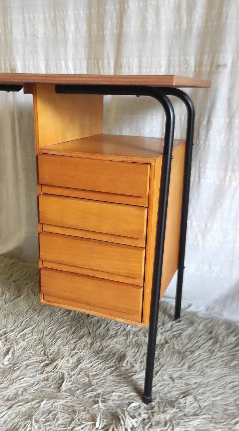 Bureau moderniste en métal et bois - années 60/70