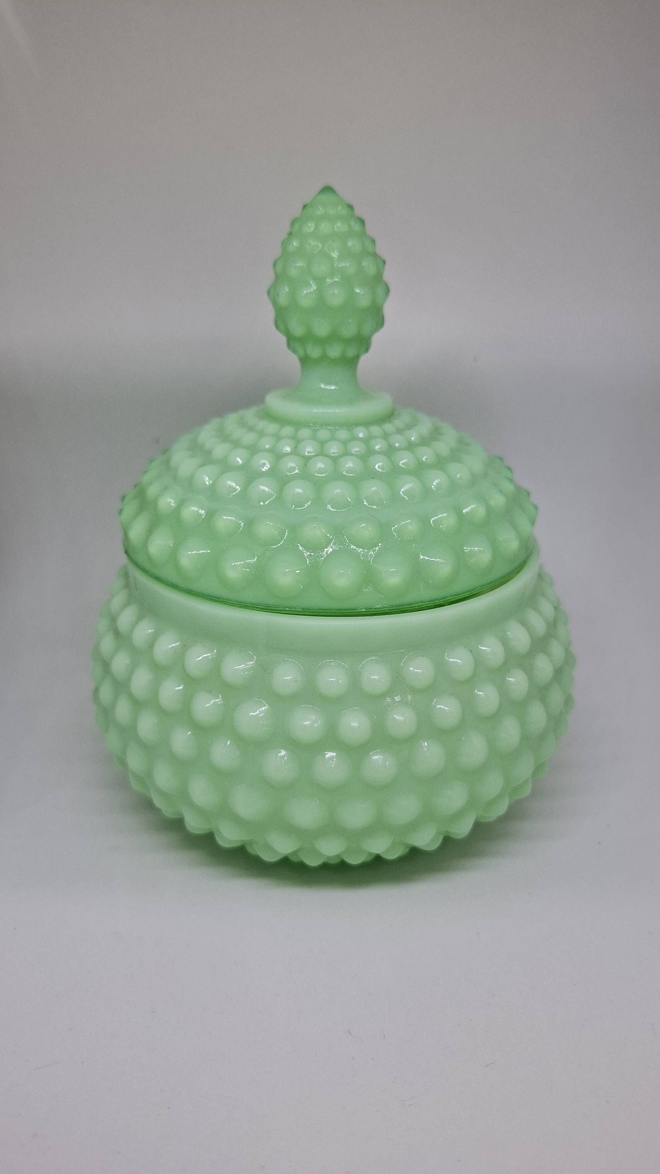 Mid-Century Mint Green Hobnail Vanity Set – Decanter Bottle & Covered Dish