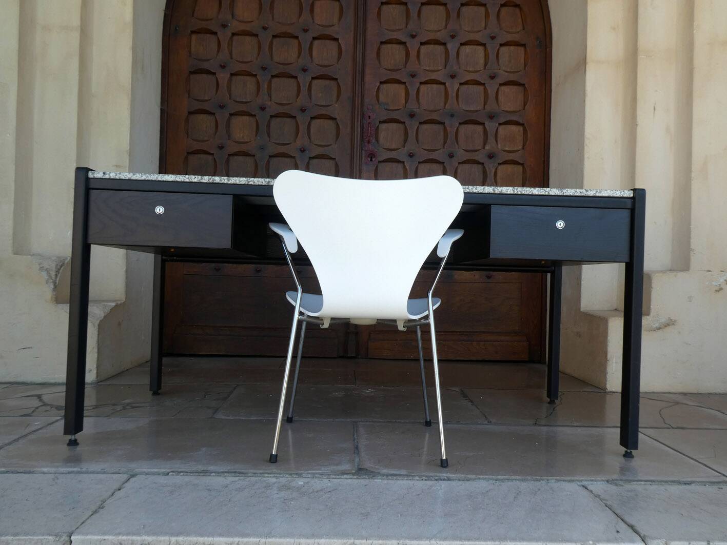 large metal, wood & granite desk, 1980