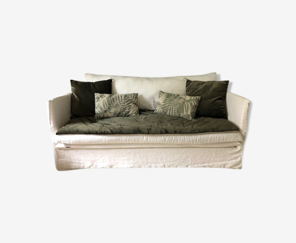 White linen and khaki sofa Bérengère Leroy | Selency