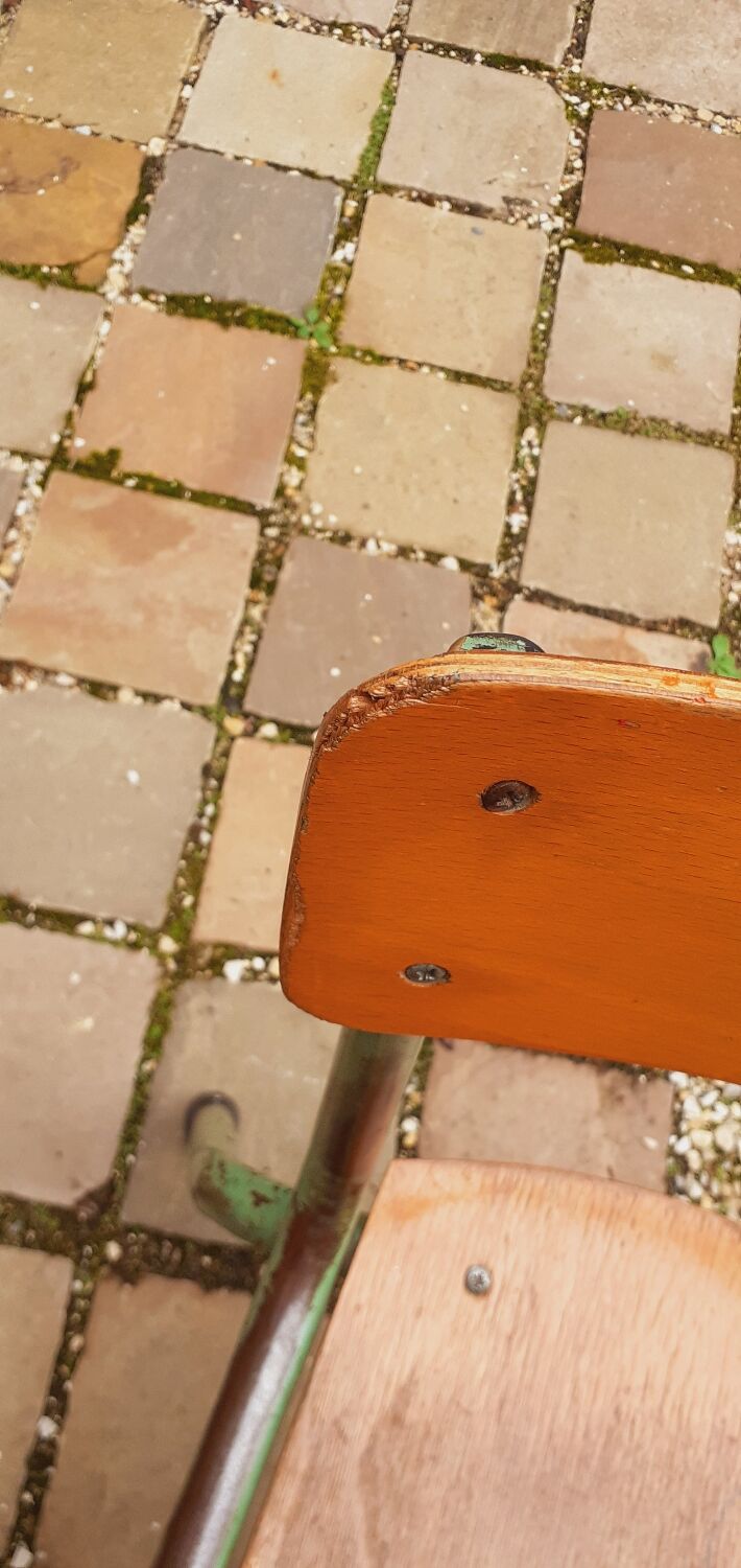 Children's desk and its chair year 50 solid teak tubular structure