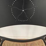 Set of 8 chairs in black lacquered metal and straw seats