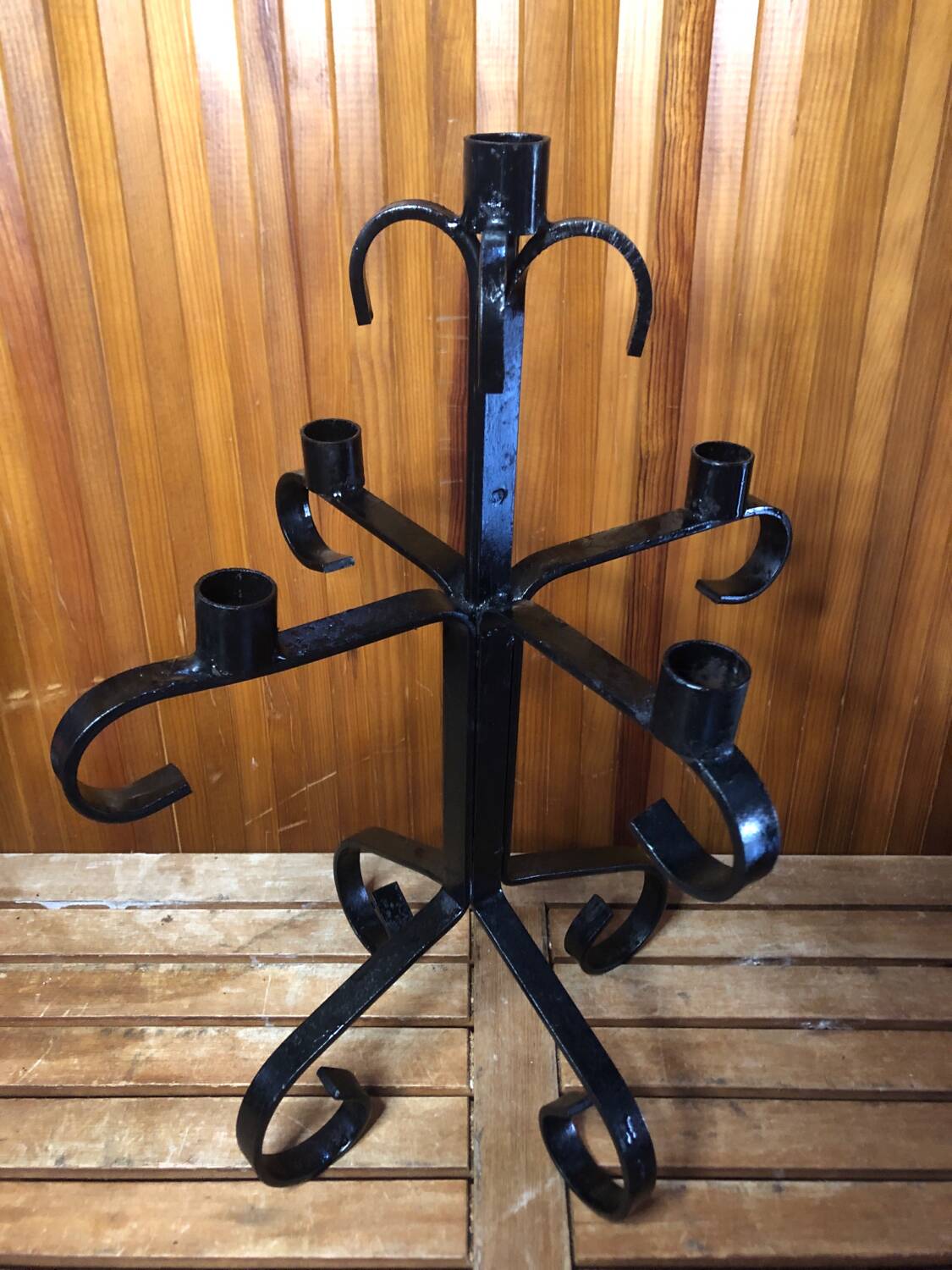 Old candlestick 5 lights candle holders black wrought iron vintage #a577
