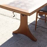 Adjustable dining room table adjustable in teck and copper, denmark, 1950
