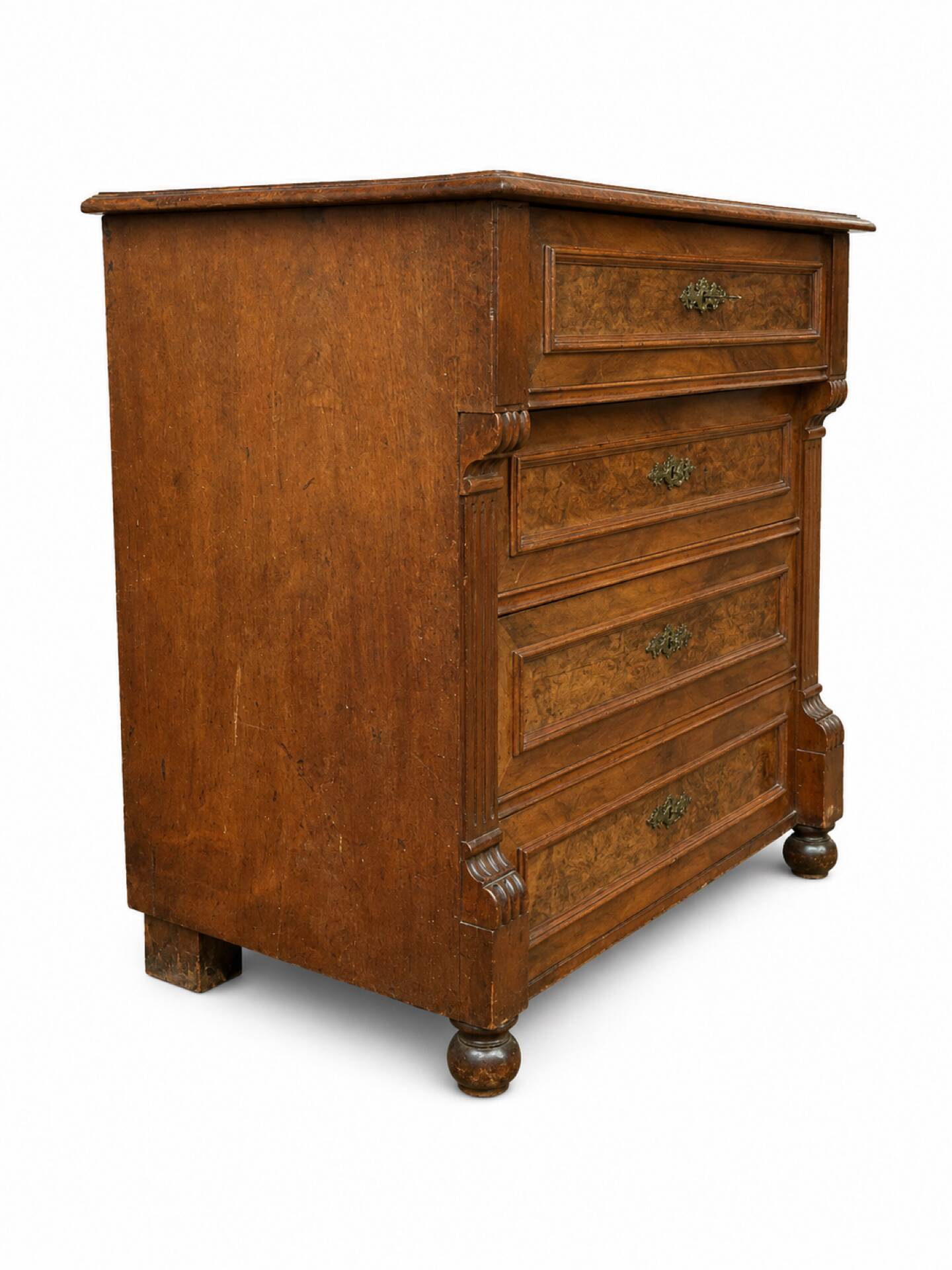 Commode ancienne 4 tiroirs style Louis-Philippe Bois et ronce de Noyer