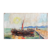 Tableau HST Jean Corniche (1943) Le Port avec bateau de pêcheur - St Tropez