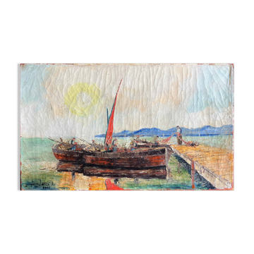 Tableau HST Jean Corniche (1943) Le Port avec bateau de pêcheur - St Tropez