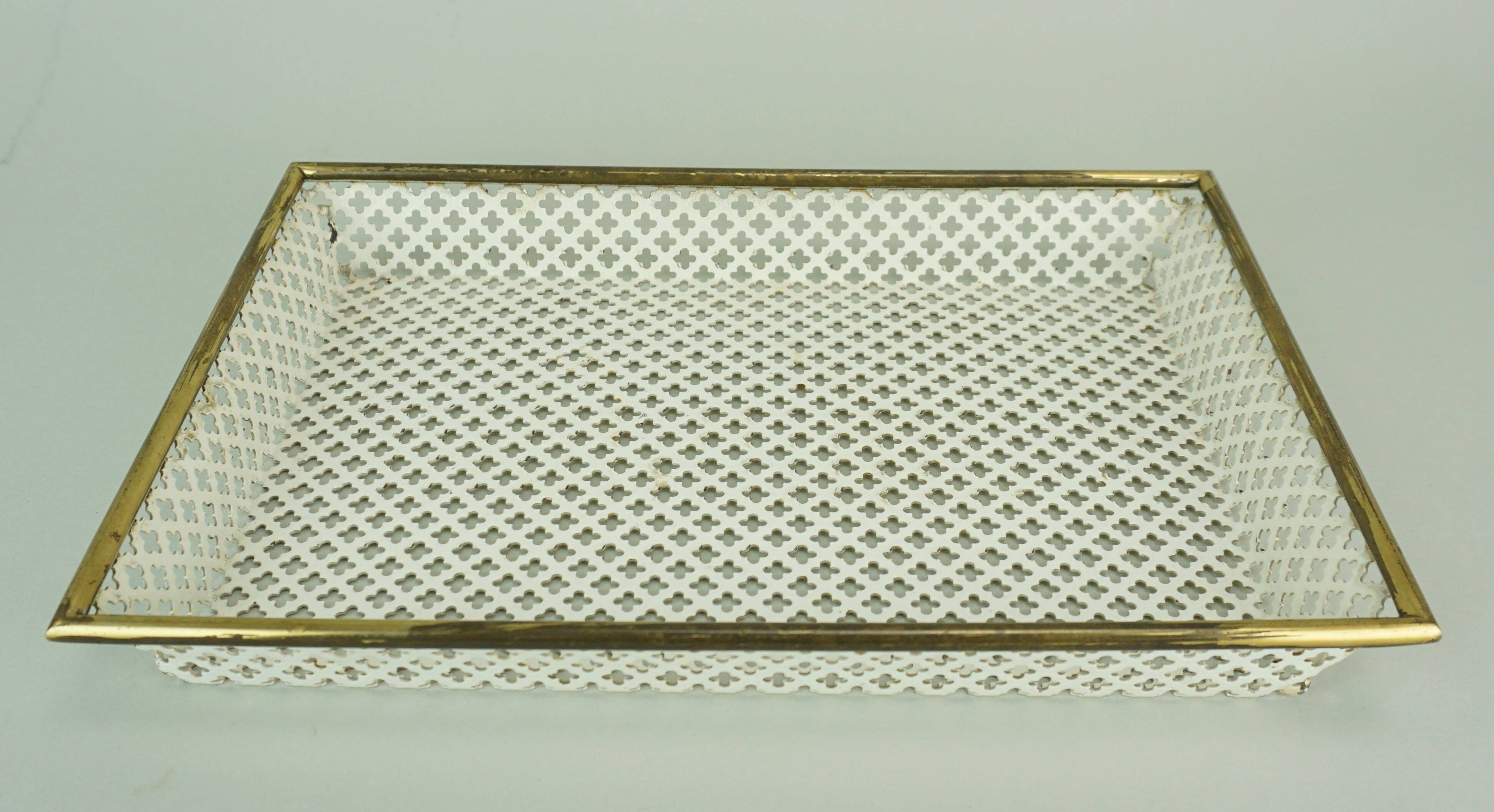 Vintage tray, perforated metal and brass, attr. to mathieu matégot 50s