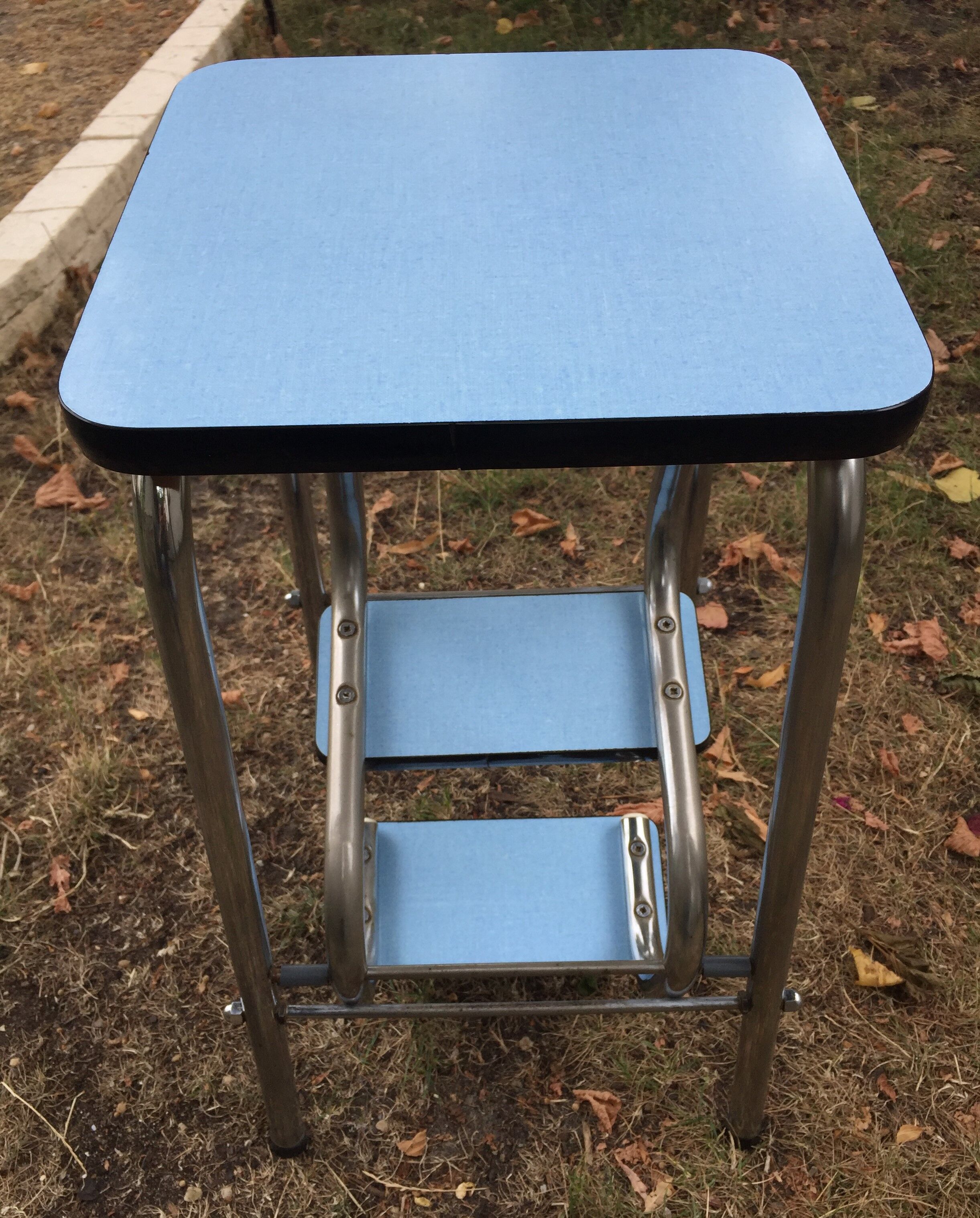 Flexible stool in vintage sky blue formica stepladder