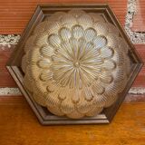Antique Ceiling Light Wall Lamp Molded Glass + Wooden Support 70s Vintage