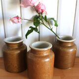 A set of 3 vintage glazed stoneware vases for indoor use.