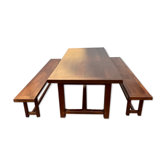 Table de ferme avec 2 bancs