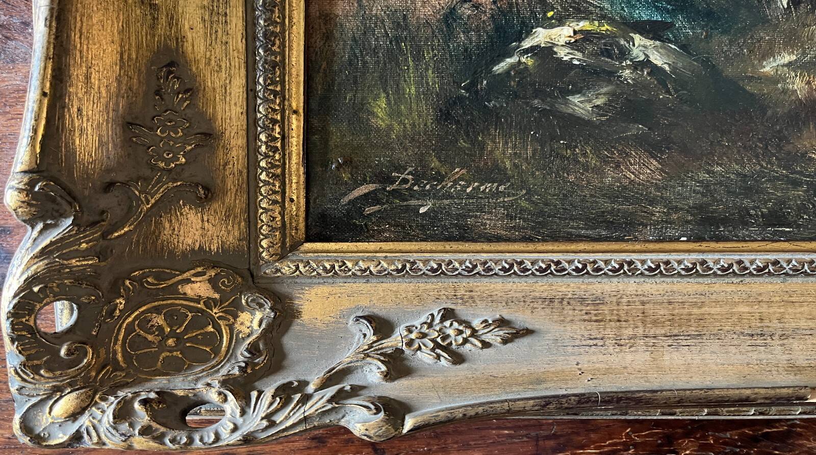 Tableau HST "Animated Lakeside Landscape" by Barbizon school, signed Décharme.