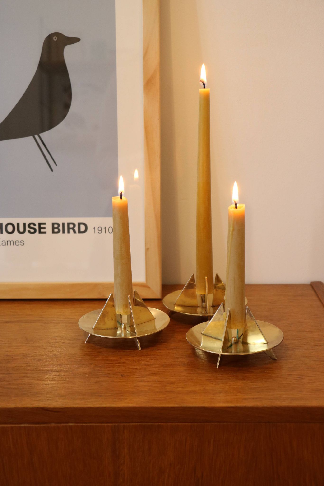 Scandinavian trio of candlesticks in brass by Pierre Forsell for Skultuna.
