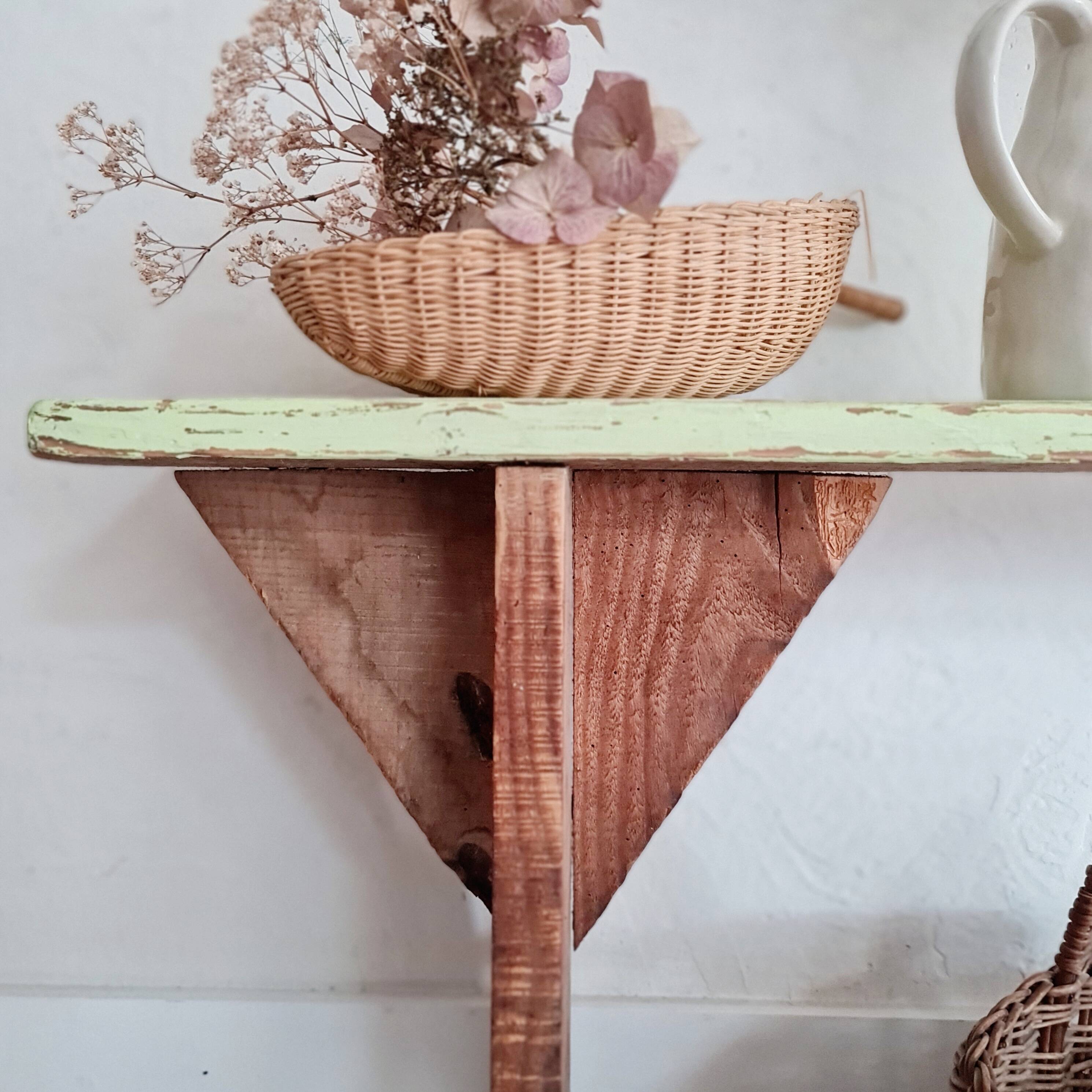 Banc de ferme ancien en bois assise verte patinée