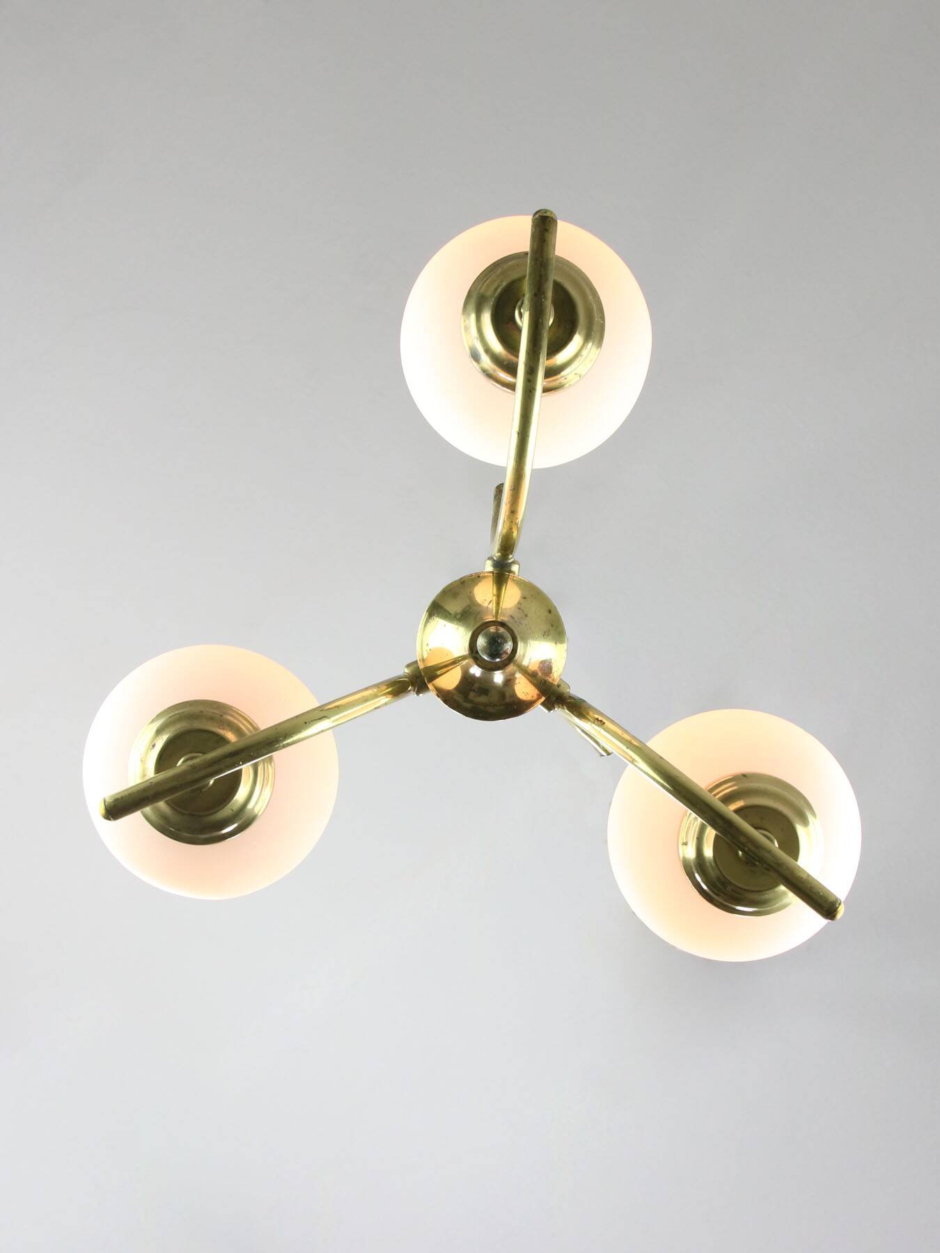 Mid-Century Italian Brass and Opaline Chandelier