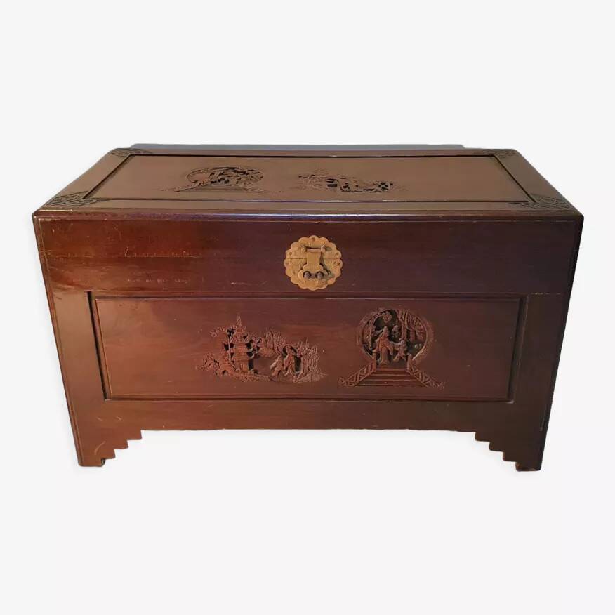 Chinese wedding chest in carved wood