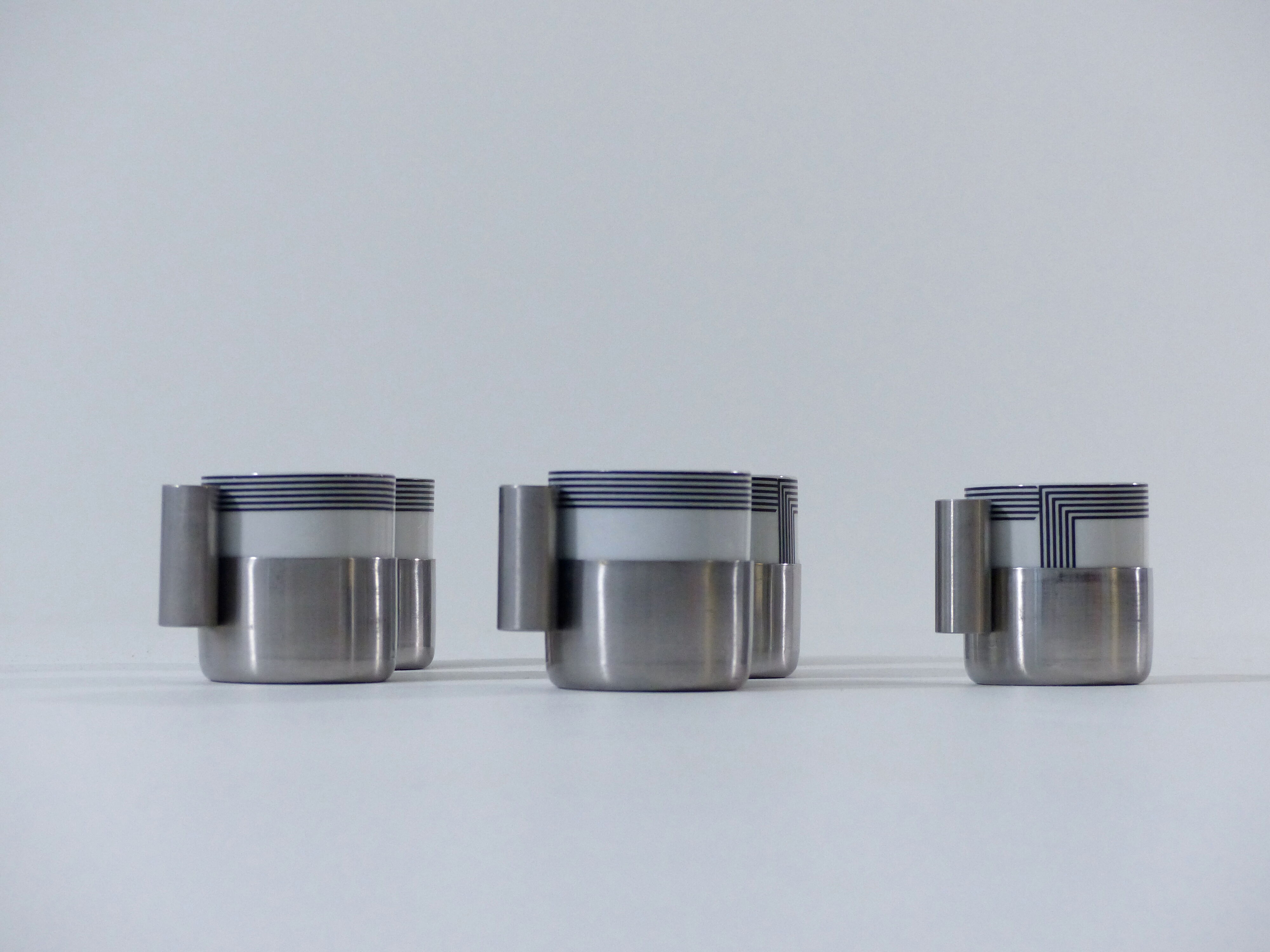 6 coffee cups porcelain and chrome Morinox Italy