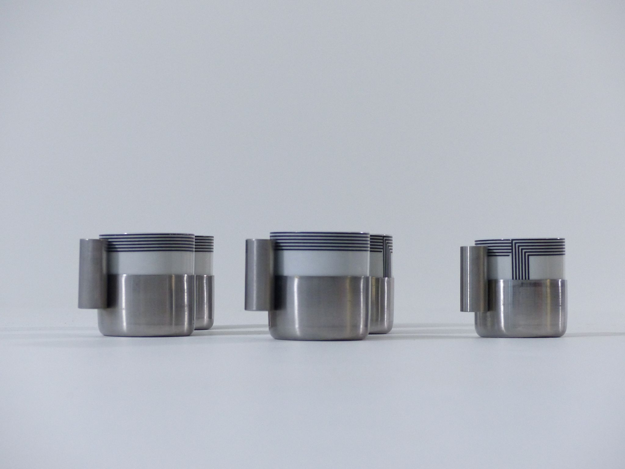 6 coffee cups porcelain and chrome Morinox Italy