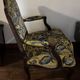 Louis XV style armchair in beech – Yellow/blue damask fabric with floral pattern.