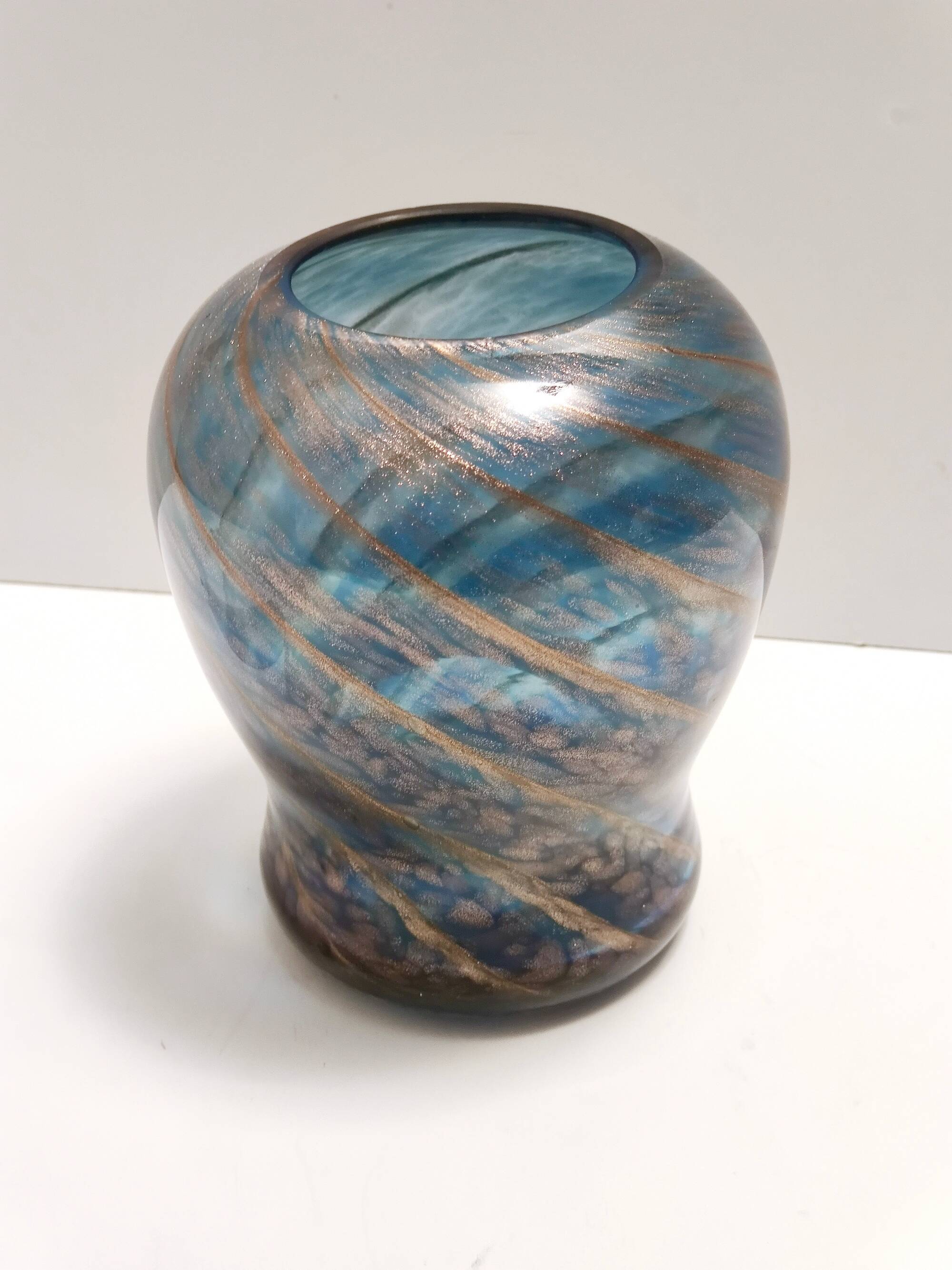 Blue Murano Glass Vase by Fratelli Toso with Bronze Aventurine