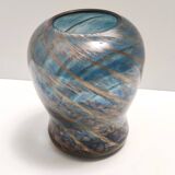 Blue Murano Glass Vase by Fratelli Toso with Bronze Aventurine