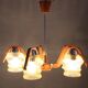 Mid Century Czech Wood Glass Chandelier, 1970s Restored