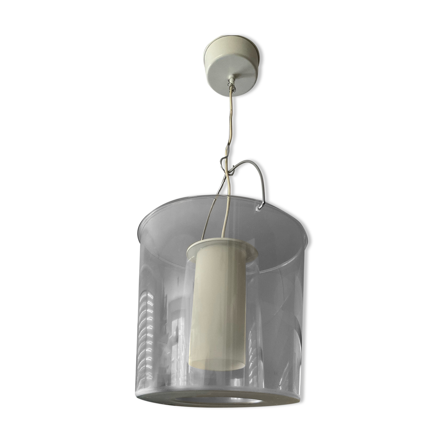 Suspension vintage en opaline et plexiglas