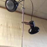 Floor lamp with 2 adjustable spotlights in chrome and black metal - 1960s/70s