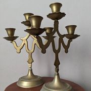 Pair of 3-branch brass candlesticks, Scandinavian country bohemian decoration