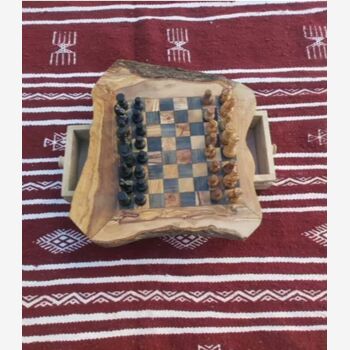 Handmade rustic olive wood chessboard 