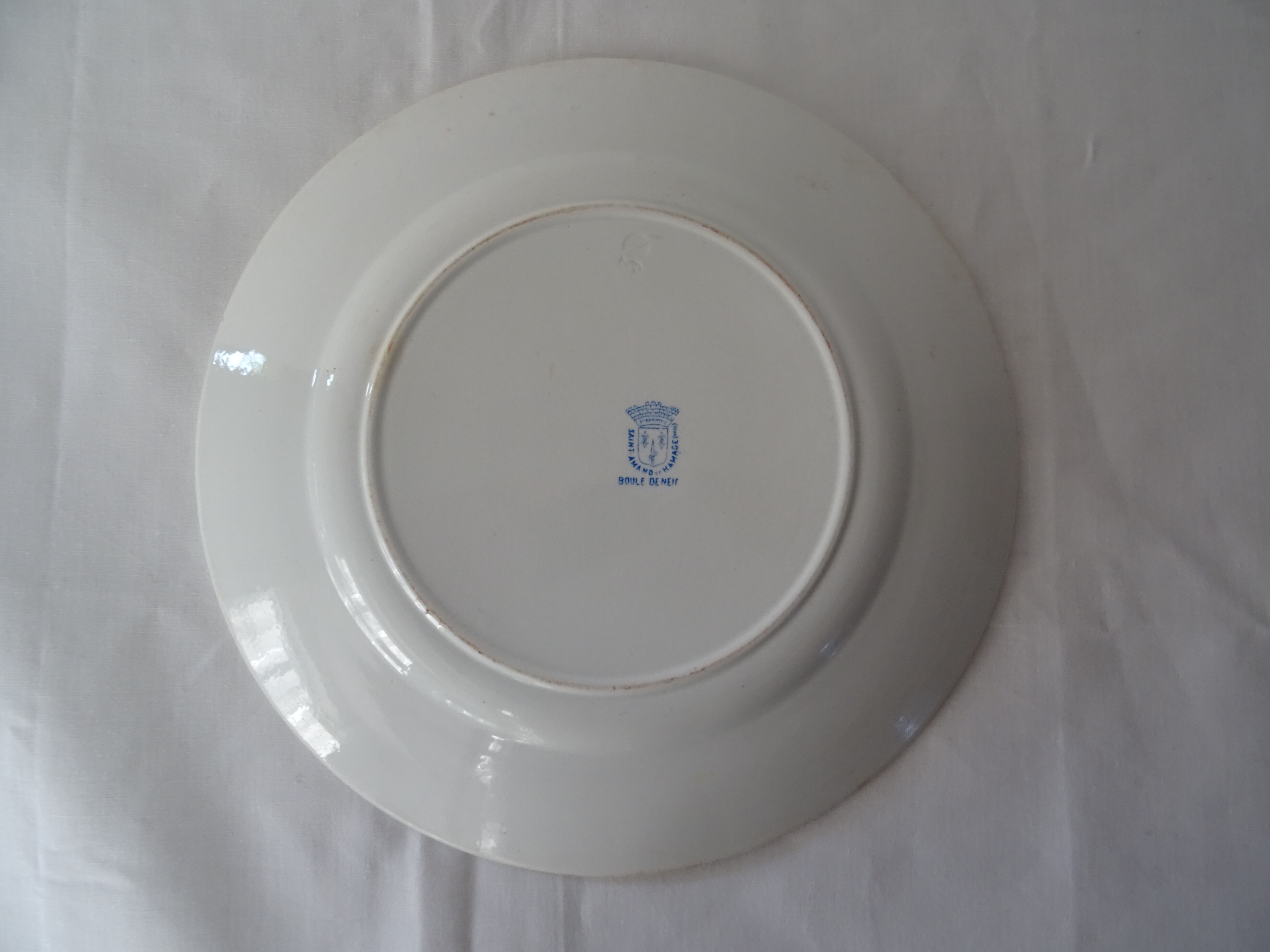 Large old dish FAIENCE 468112 Saint Amand Hamage FLLEUR blue snowball