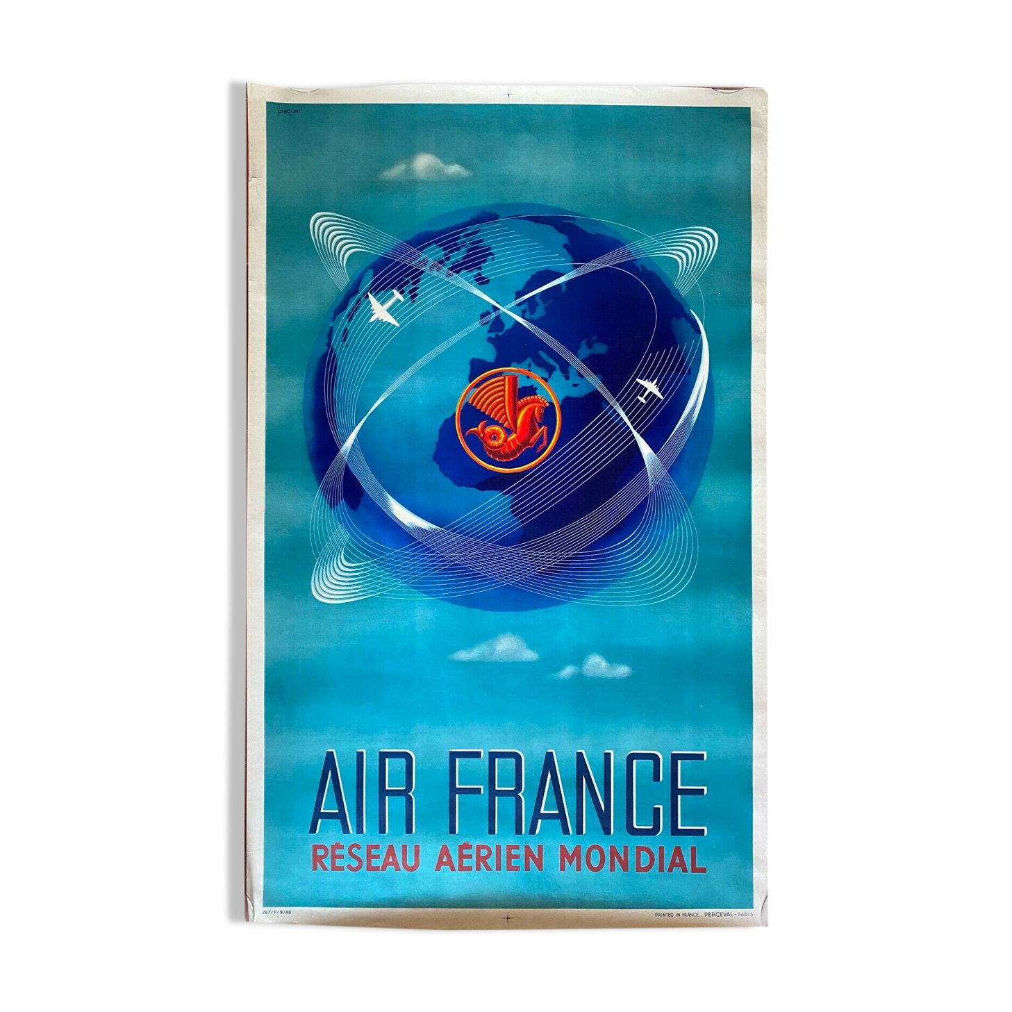 Original Poster Tourism "Air France World Air Network" 62x100cm 1948