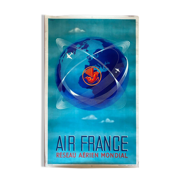 Original Poster Tourism "Air France World Air Network" 62x100cm 1948
