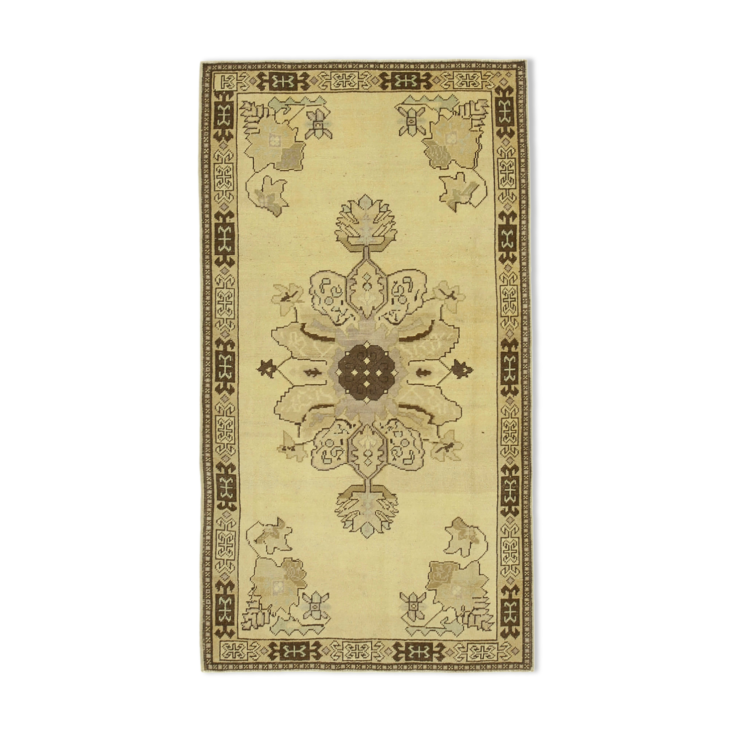 1950s Hand-Knotted Unique Turkish Beige Carpet 112 cm x 207 cm