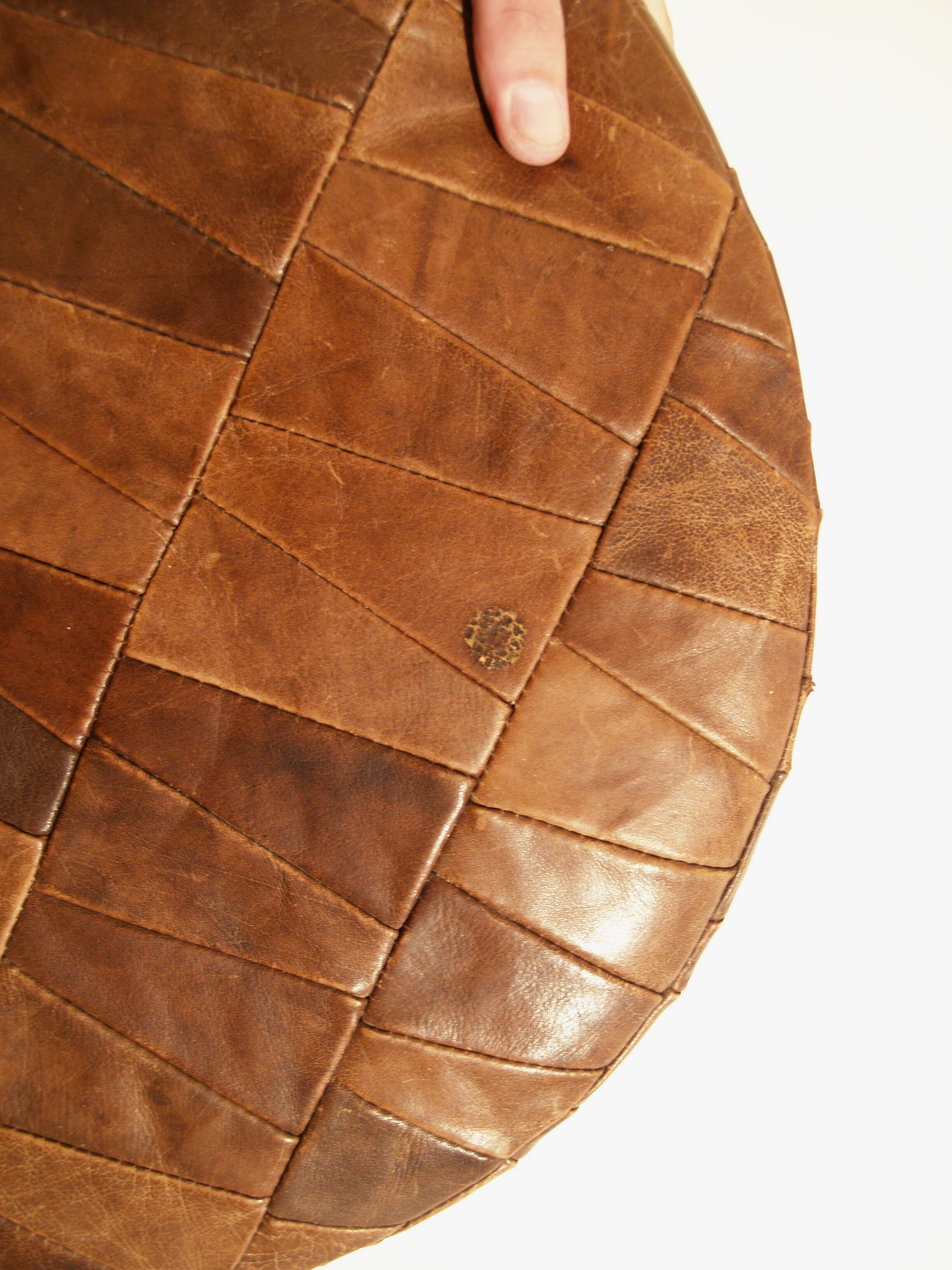 Patchwork leather storage pouf, 1970s