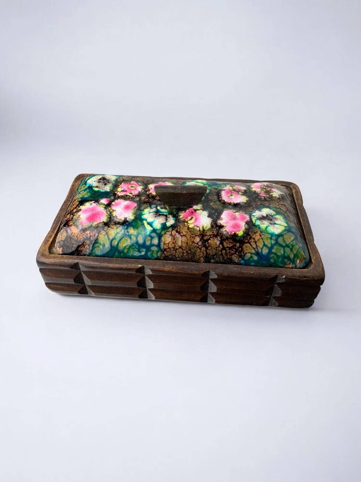Modernist wood and enamel vanity box by J. Capo Esmaltes, Spain, circa 1970