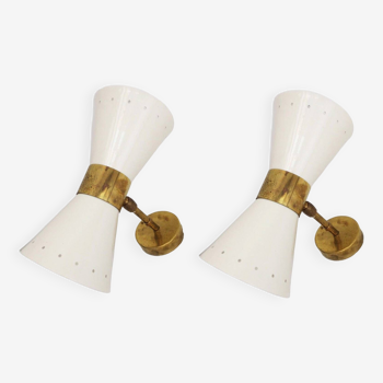 Pair of Italian Diabolo design wall lights from the 1950s