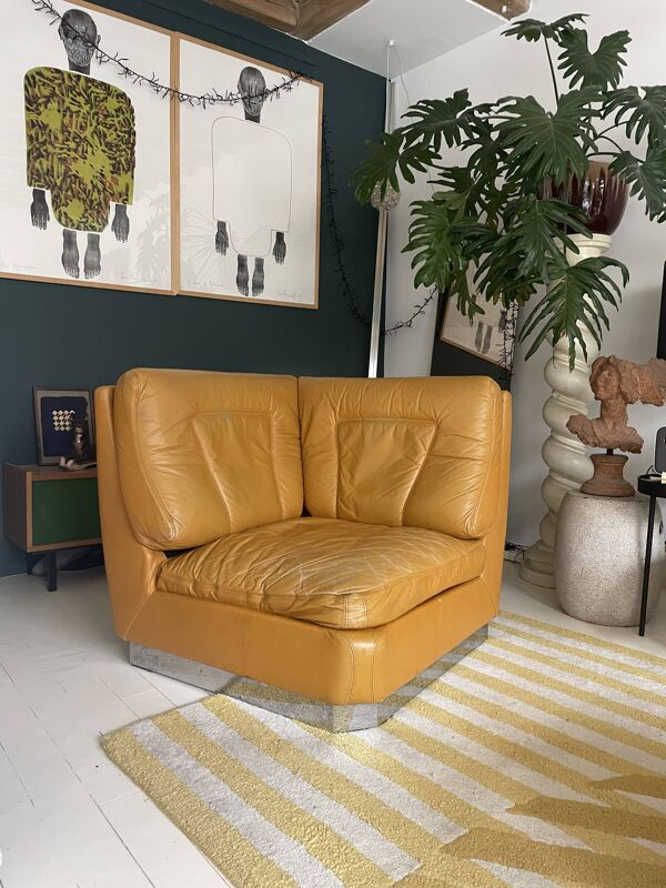 Chauffeuse d'angle Jacques Charpentier en cuir Camel