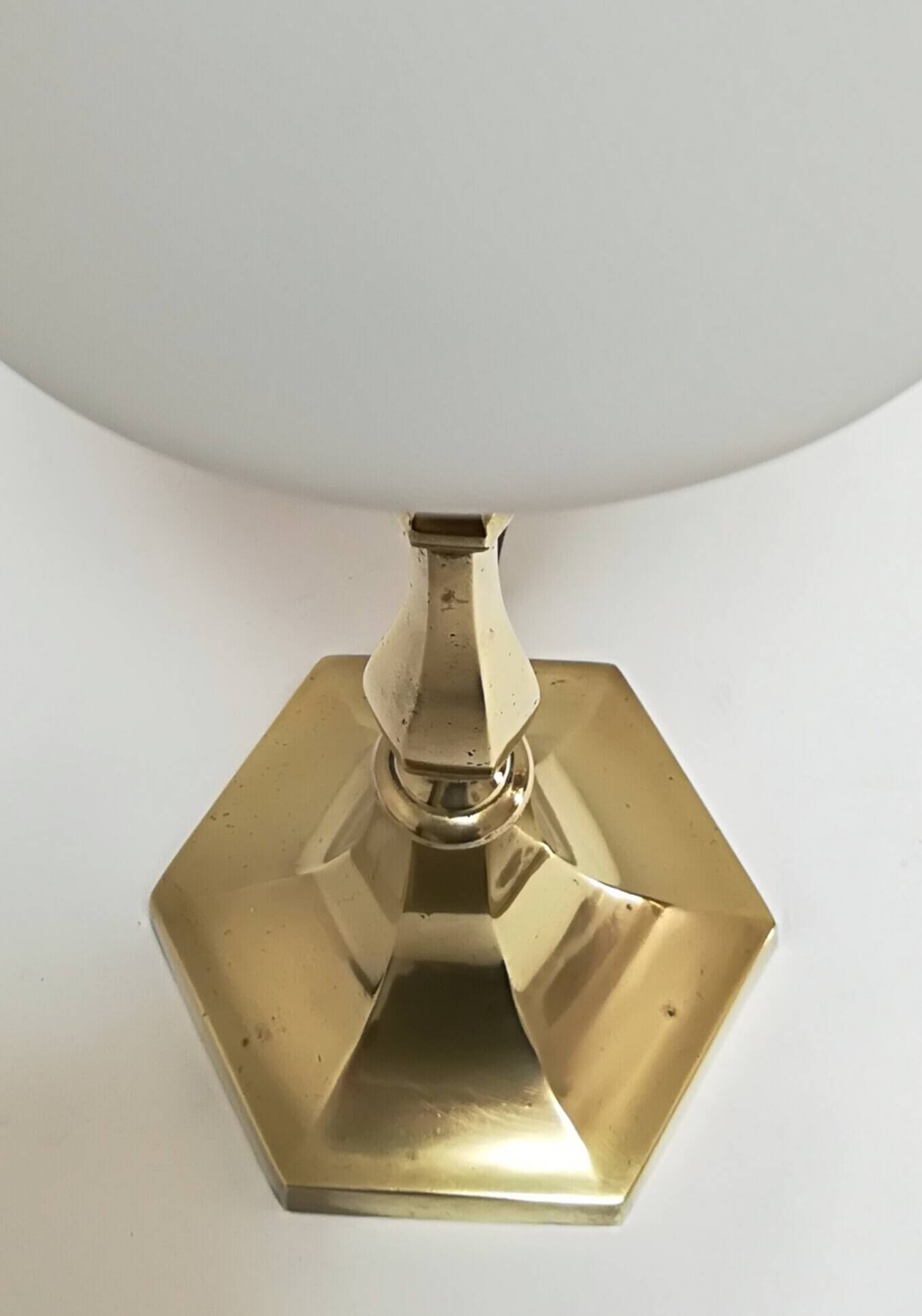 Solid brass opaline glass lamp from the 60s
