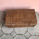 Old trunk in woven wicker rectangular shape - Bicycle model suitcase