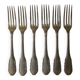 6 fourchettes vintages en métal argenté monogramme art déco art de la table
