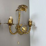 Lot de 2 appliques murales hollywood regency golden florentiner tiki style, italie 1970